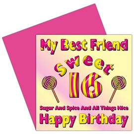 My Best Friend Sweet 16 Happy Birthday Card - 16th Birthday – Sixteen Today – BFF - Candy Card Design
