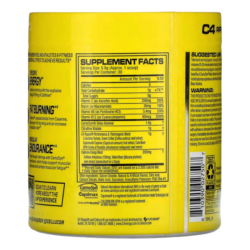Cellucor Pre Workout Powder Suplemento Polvo Ripped Carnosyn Beta Alanina