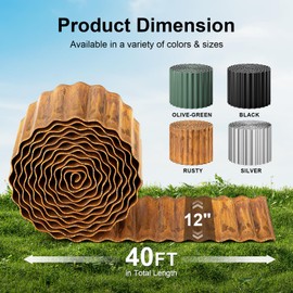 Land Guard Corrugated Garden Edging Border,12" x 40' Landscape Paver Edging, Tall Landscape Edging, Fence for Garden, Flower Bed, Lawn and Landscape Edging (Rusty)