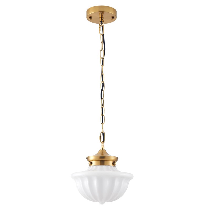 youngrender Schoolhouse Pendant Fixtures, 9" Brass Gold Milk Glass Pendant