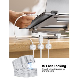 gliship 6 Pack Magnetic Cable Clips - Smooth Adjustable Cell Phone Cord Holder for Nightstand, Mini Cube Cord Holder [1s Lock], Charging Cord Organizer Keeper for Office Desk Phone Car Wall Home-Clear