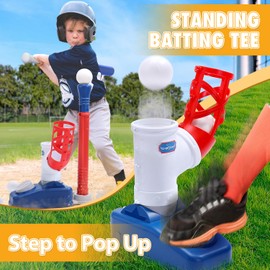 EagleStone Baseball Tee，T-Ball Set for Kids Ages 3-5, Toddler Baseball Set with Step-On Pitching Machine, Adjustable Batting Tee, Bat and 6 Balls - Perfect Outdoor Christmas Toys Gift for Boys