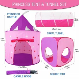 HIde N Side Girls Princess Castle Tent & tunnel! BONUS Tutu,Wand,Crow