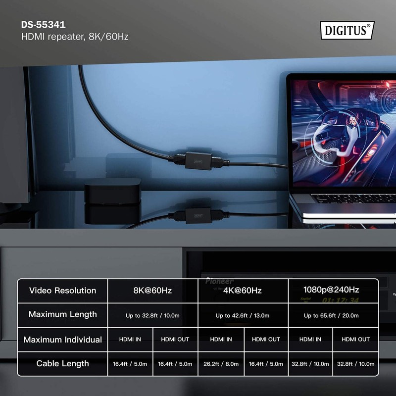 DIGITUS HDMI Repeater - UHD 8K/60Hz 10m - UHD 4K/60Hz