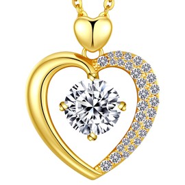 Beam & Bask 1 Ct Moissanite Heart Pendant Necklaces for Women, Engraved with LOVE, Sterling Silver Plated with 18K Gold, Anniversary and Birthday Jewelry for Wife, Girlfriend, Mom, or Her