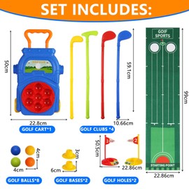 CEMIRK Kids Golf Set | Includes 4 Kids Golf Clubs Age 10+, 8 Golf Balls, 2 Practice Holes & Golf Cart | Safe, Non-Toxic Material | Perfect for Toddlers & Children Ages 3-5 (blue)