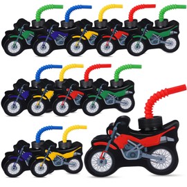 Tanlade Dirt Bike Birthday Party Favor Supplies Dirt Bike Cups with Straws,Plastic Motorcycle Cup for Kids Reusable Race Car Party Motorcycle Birthday Party Favor Baby Shower Party Supplies(12 Sets)