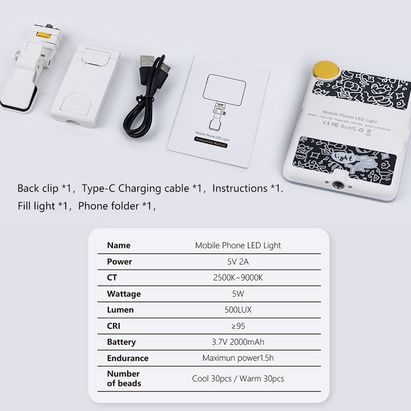 5W Photography Lamp Bi-color LED Light Pocket Vlog Light 2500K-9000K