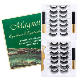 Pure Vie Magnet Wimpern mit Eyeliner, 5Paare Magnetische Wimpern Magnetisch Magnetwimpern Magnetic Eyelashes Fake Lashes, Wiederverwendbare Selbstklebende Künstliche Falsche Wimpern Extensions Set