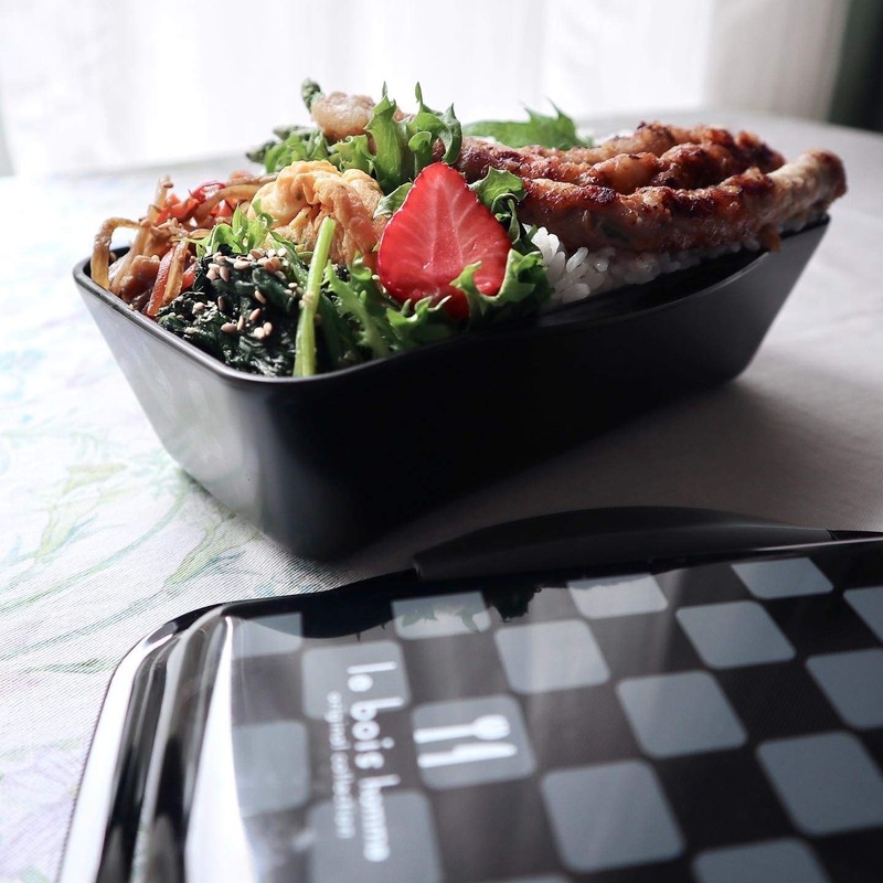 小森 Resin ruboaomu Corner 2 Tier Lunch Box 900ml Black