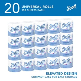 Scott Professional Standard Roll Bulk Toilet Paper (13607), 2-Ply, Elevated Design, White, Individually Wrapped, Compact for Easy Storage (20 Rolls of 550 Sheets, 11,000 Sheet Total)