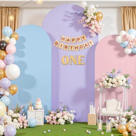 Set of 3 Arch Backdrop Covers(7.2ft, 6.6ft, 6ft) - Premium Stretchy Spandex Backdrop Arch Stand Cover for Baby Shower,Wedding,Party Decor Chiara Cover with Double-Sided Design(Pink Blue Lavender)