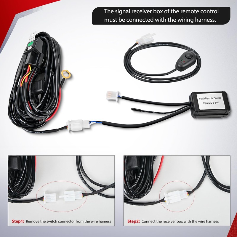 Nilight Remote Wiring Harness for LED Light Bar Wireless Strobe