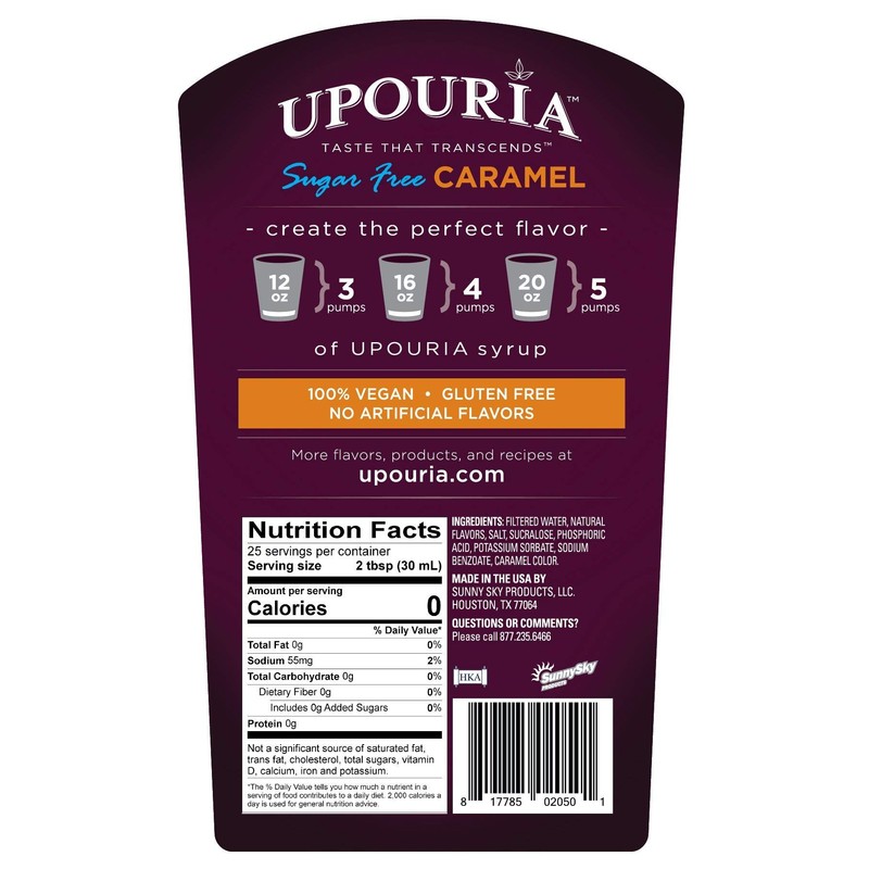 Upouria Sugar Free Caramel Flavored Syrup, 100% Vegan and Gluten-Free,
