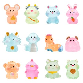 LALASTYLE LALASTYLE 12pcs Luminous Resin Animals, 12 Zodiac Signs, Tiny Toy Resin Animals, Colorful Tiny Animals for DIY Miniature Garden Landscape Dollhouse Home Decoration