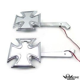 HONGK Motorcycle Rearview LED Turn Signal Maltese Cross Mirrors For Harley Springer