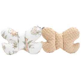 Medi Partners Head Cushion Children's Neck Support 100% Cotton / Minky Baby Neck Pillow for Car Pushchair Car Travel Sleep Neck Pillow Snooze Roll (Safari with Beige Minky)