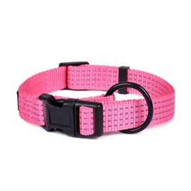 Mile High Life Dog Collar, Nylon Reflective Dog Collars w Pull D-Ring, Light Weight Puppy Collars, Hanger Dog Collars for Large Dogs(Pink, Medium)
