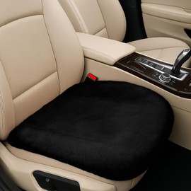 UHANBUT Sheepskin Car Seat Cushion, Soft Faux Fur Auto Seat Cover, Breathable Comfort Seat Protector Pad, Fluffy Non-Slip Winter Driver Seat Cover for Car, Truck, Office, Home Decoration (Black)