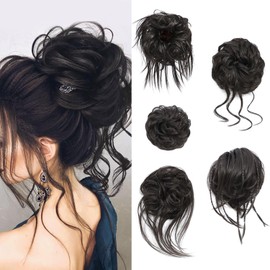 Elvirgel Pack of 5 Messy Hair Chun Scrunchies Extensions, Curly, Wavy, Synthetic, Messy, for Women, Updo Hairpiece (4#)
