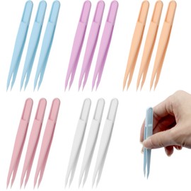 15PCS Multi-Colors Plastic Tweezers, Plastic Fuse Beads Forceps for DIY Craft Jewelry Making Family, Handmake Beads Crafts Tweezers/Manual DIY Creative Craft Game Tool for Beading Projects
