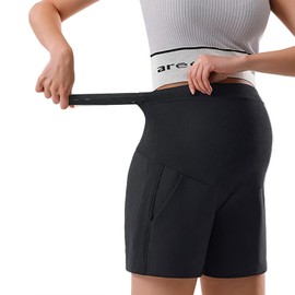 ASDIIT Maternity Athletic Shorts with Pocket, Adjustable Waistband Pregnancy Lounge Shorts Active, Loose Maternity Shorts Black