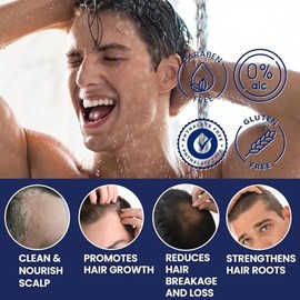 Uttse Biotin - Champú para el crecimiento del cabello para hombres: champú espesante natural con aceite de árbol de té, ginseng y menta para pérdida d