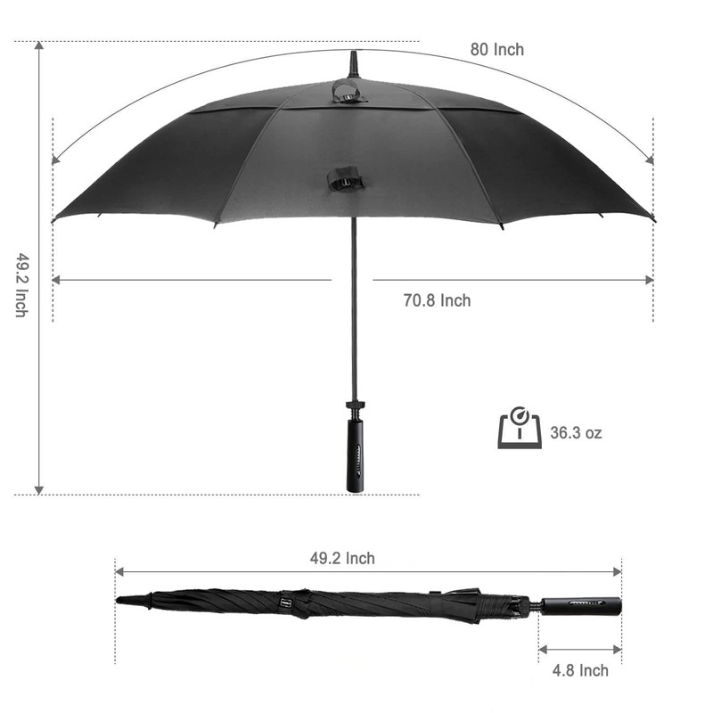 LANBRELLA Golf Umbrella Extra Large Oversize 80 Inch Windproof Stick