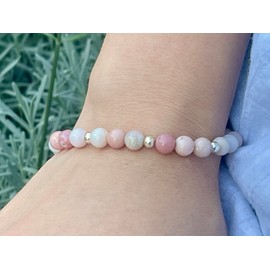 Majas Perlen Rosa Opal Armband Perlen echt 6mm mit Sterling Silber 925 Perlen - passend Größen 15-17cm - Handmade Perlenarmband Lebenskraft Kreativität und Ruhe - Spiritueller Schmuck Damen