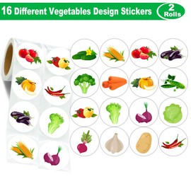 Hohamn 600 Pcs Vegetables Stickers for Kids Teachers 1.5 Inch 16 Styles Cute Vegetables Corn Lettuce Potatoes Peppers Carrots Stickers Roll for Kids Birthday Party School Reward Giveaways