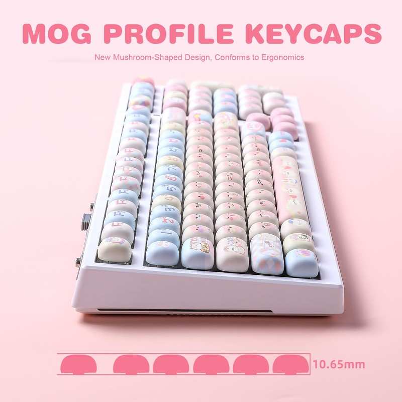 YUNZII Cute Pink Kitten Custom Keycaps, 141 Keys Dye Sub
