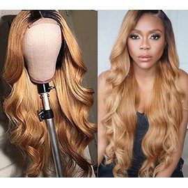 GzorOuzr 5X51B27 Body Wave Human Hair Wigs Highlight Brazilian Remy Hair Wigs For Women 130% Density Glueless No Lace Wig Frontal Wigs 18 Inch