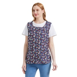 Nanxson Women Cobbler Apron with 2 Patch Pockets, Cotton Printed Bib, Smock with Buttons for Work Chef kitchen CF3179 Navy XXL