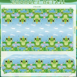 Obussgar 4 Piece Frog Party Tablecloth Supplies, Frog Party Rectangle Tablecloth, Frog Birthday Party Decorations - 51 x 86 Inch