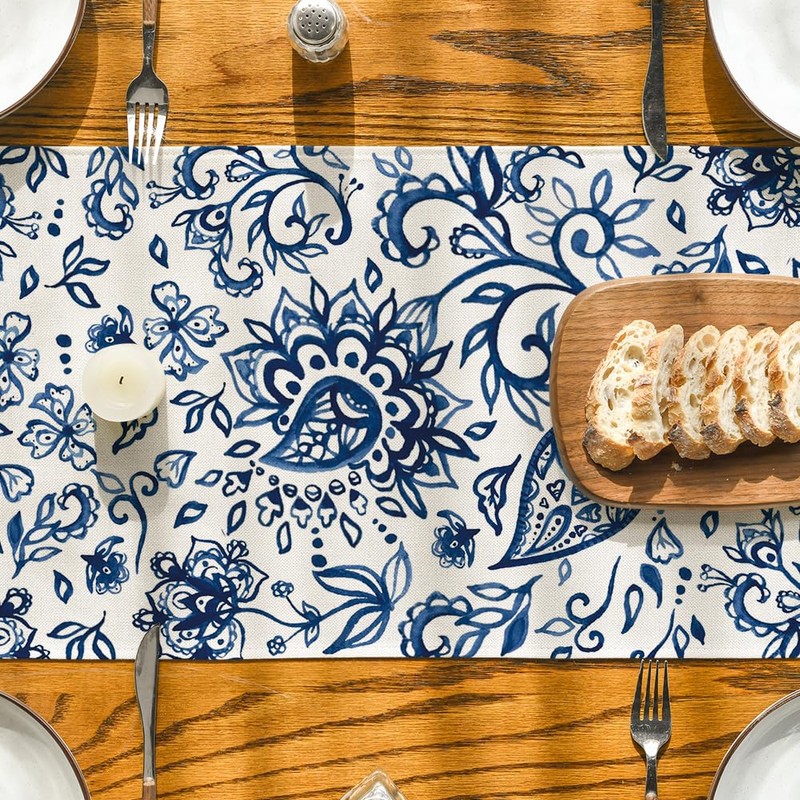 Artoid Mode Beige Floral Paisley Table Runner, Seasonal Spring Kitchen