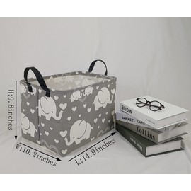 DUYIY Rectangle Canvas Storage Basket with Handle Large Organizer Bins for Dirty Laundry Hamper Baby Toys Nursery Kids Clothes Gift Basket (REC-love elephant)