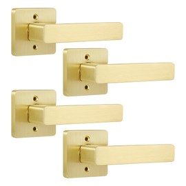 Leydebong 4 Pack Door Lever Dummy Lever Door Handle for Closets French Doors,Square Dummy Door Lever,Non-Turning Single Side Pull with Gold Finish