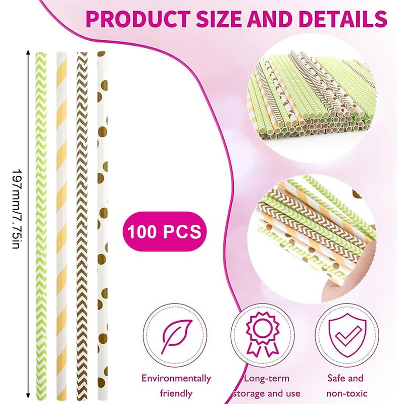 ZORVUJI Pack of 100 Colourful Paper Straws for Garden Party,