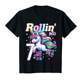 Kids Unicorn Roller Skate 7th Birthday 7 Year Old Party Girls T-Shirt