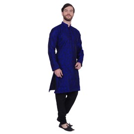 Maple Clothing Pijama de seda jacquard, india para boda, fiesta, para hombre, Azul / Patchwork, 3X-Large