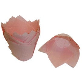 Scrumptious - 50PC Greaseproof Paper Muffin Tulip Cases for Baking - Light Pink - Perfect for Birthday Party, Wedding and Anniversary Cakes and Bakes