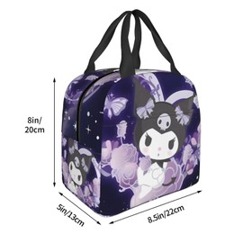 Asamike LWZ018B Lunch Bag, Kuromi Insulated Bag, Lightweight, Lunch Bag, Insulated Lunch Bag, Food Storage, Lunch Box, Unisex, For Work Commutes, Travel, Camping, Picnics