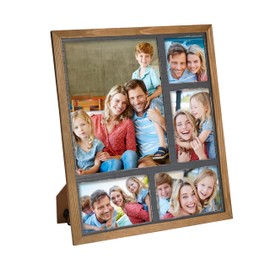 MONT PLEASANT Farmhouse 8X10 Picture Frame with 5 Openings Display Multiple 8X10,Two 4X6 and 4X4 Photos Wood Collage Frame for Wall Mounting Tabletop Display, Brown and Blue