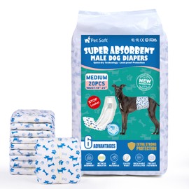 Pet Soft Male Dog Diapers - Disposable Male Dog Wraps Wetness Indicator, Puppy Diapers Male for Excitable Urination or Incontinence, 20pcs Medium