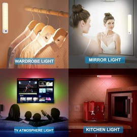 BIGMONAT Battery Operated Under Cabinet Lighting with Remote, Wireless Color Changing Under Counter Light, Stick on RGB Light Bar for Kitchen Bedside Shelf Closet TV Backlight Game