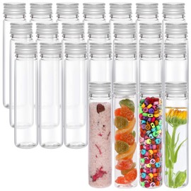 Kurtzy Clear Plastic Test Tubes with Screw Caps & Cleaning Brush (25 Pack) - 110ml - Reusable Transparent Container Tubes for Candy Storage, Scientific Party, Liquids, Bath Salts, Beads & Flowers