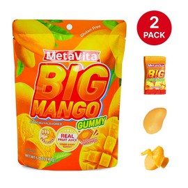 MetaVita Big Mango Gummy - Big Pack - 10oz - Peelable Candy, Mango Peeling Gummies, 2 Packs - 40 Pieces, Individually Wrapped, Gift Candy Snack