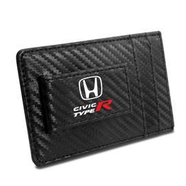 iPick Image Honda Civic Type R Black Carbon Fiber Leather Wallet RFID Block Card Case Money Clip, 4-3/8" x 2-3/4"