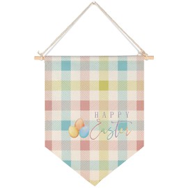 Smilyard Happy Easter Hanging Pennant Banner Wall Decor Colorful Egg Buffalo Plaid Checkered Decoration Hanging Flag for Classroom Bedroom Nursery Front Door Spring Holiday