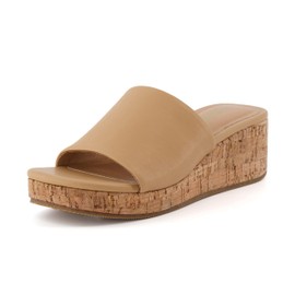 CUSHIONAIRE Women's Nano cork wedge sandal +Memory Foam, Wide Widths Available, Tan 7.5
